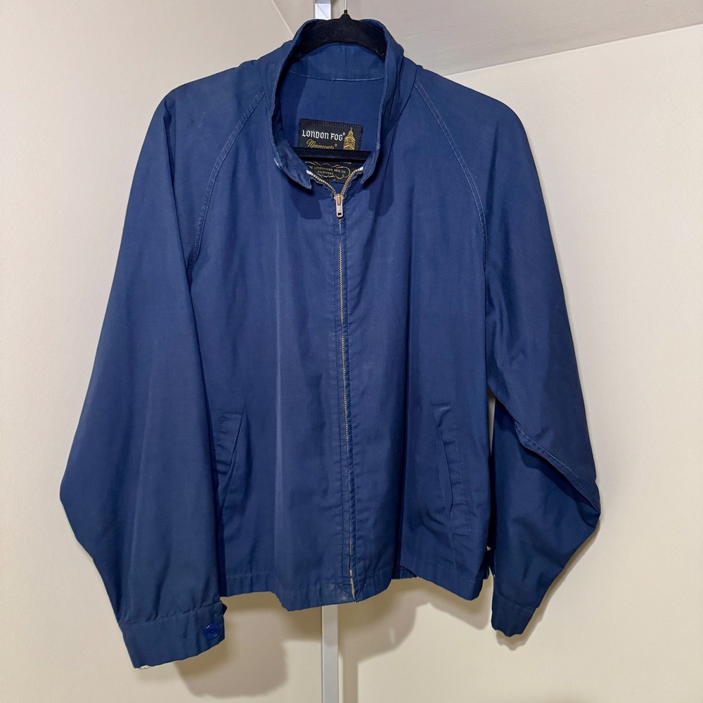 Vintage London Fog Men's Classic Navy Blue Harrington Jacket Size XL